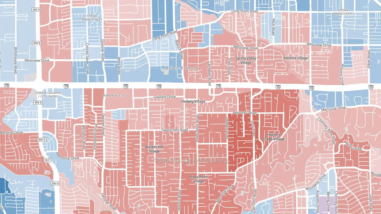 Hedwig Village, TX block-group political-lean map