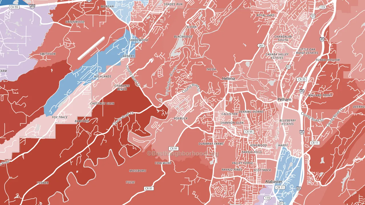 Helena, AL block-group political-lean map