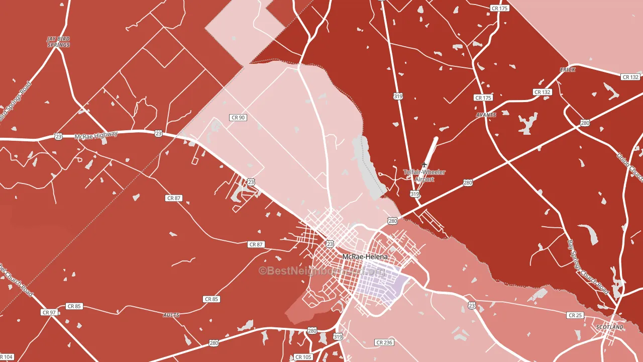 Helena, GA block-group political-lean map
