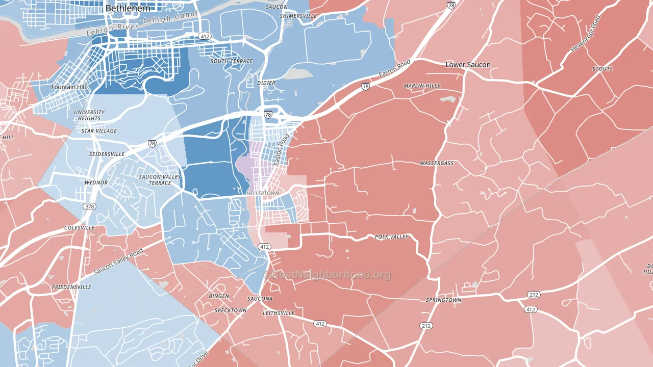 Hellertown, PA block-group political-lean map