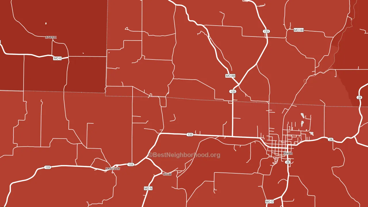 Helm, MO block-group political-lean map