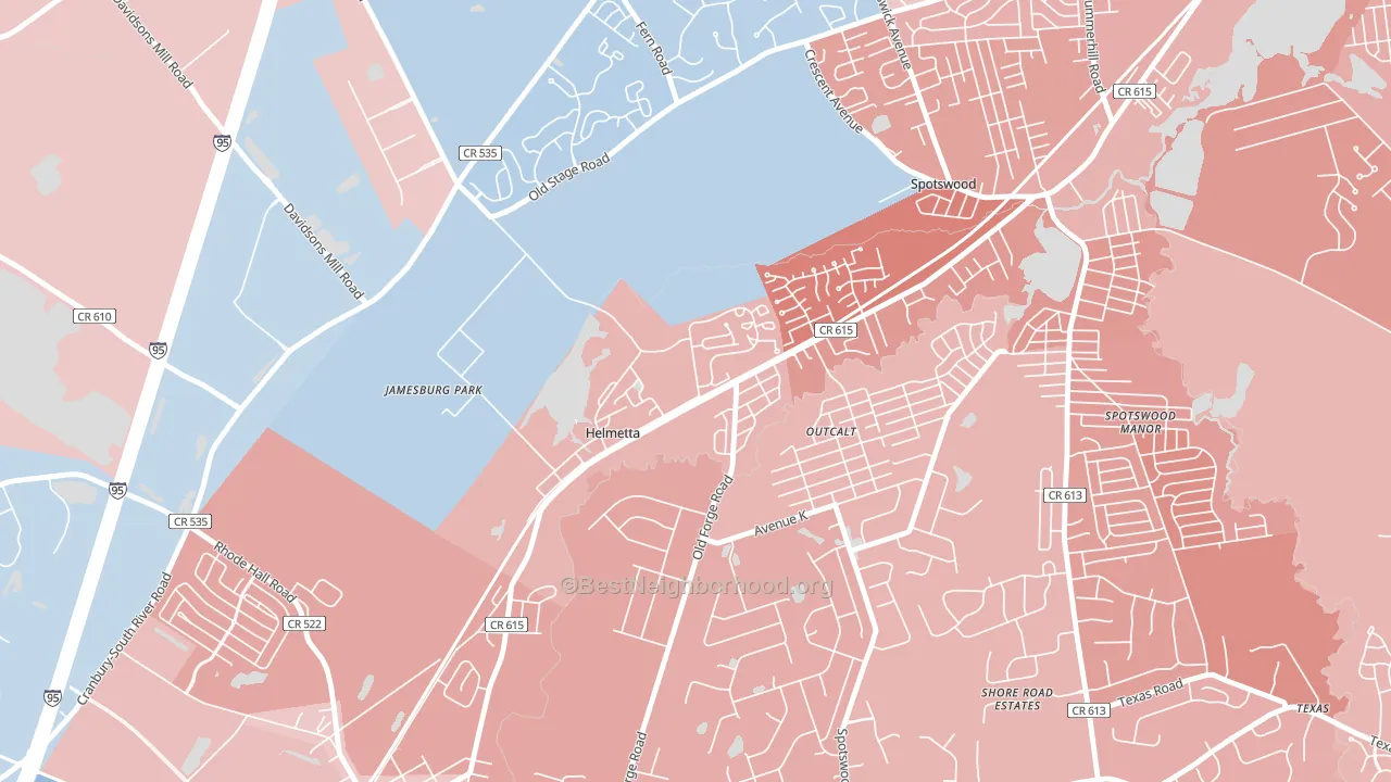Helmetta, NJ block-group political-lean map