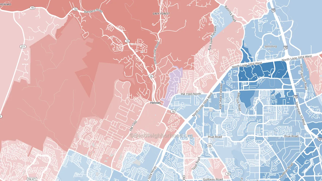 Helotes, TX block-group political-lean map