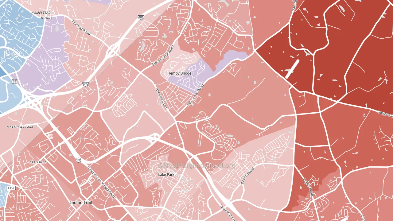 Hemby Bridge, NC block-group political-lean map