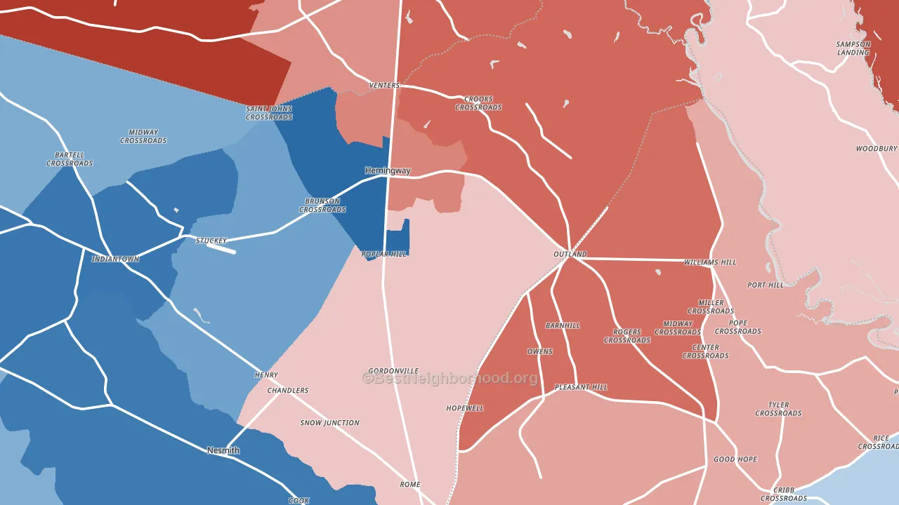 Hemingway, SC block-group political-lean map
