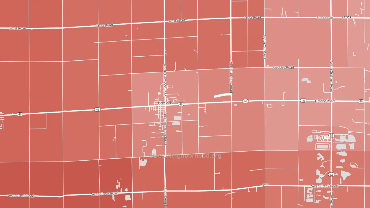 Hemlock, MI block-group political-lean map