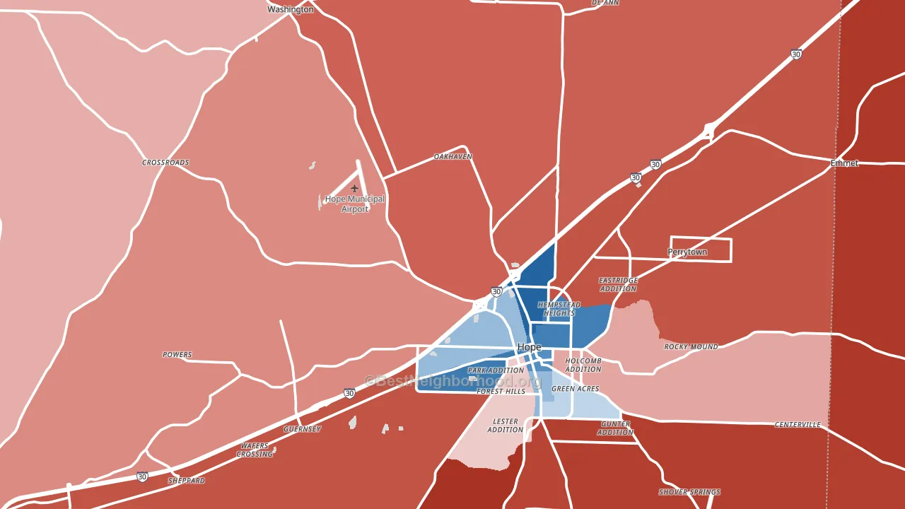 Hempstead County, AR block-group political-lean map