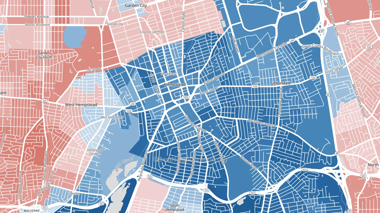 Hempstead, NY block-group political-lean map