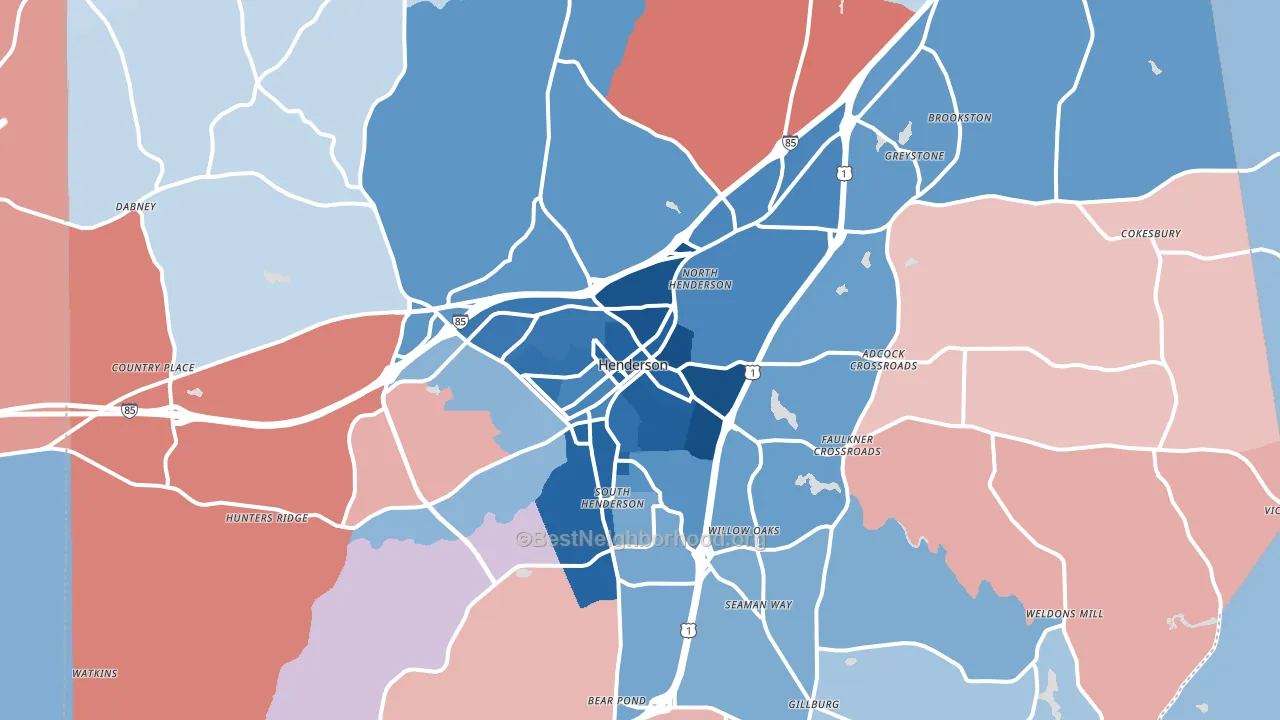 Henderson, NC block-group political-lean map
