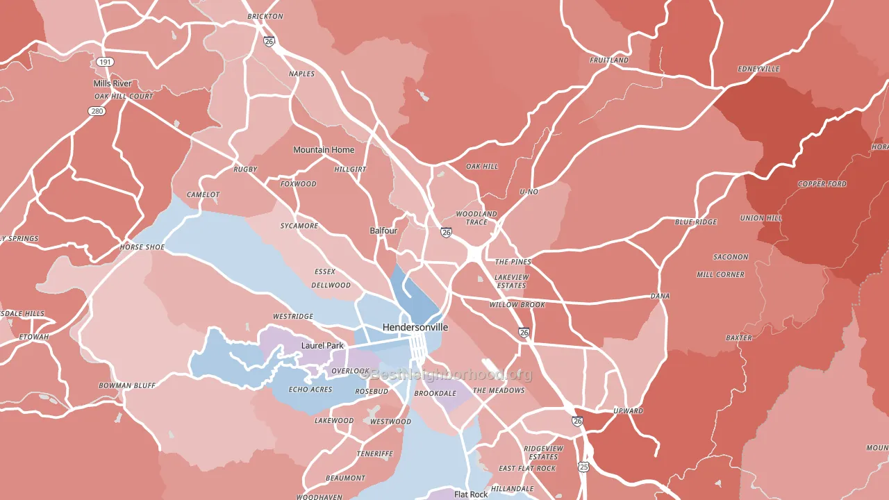 Hendersonville, NC block-group political-lean map