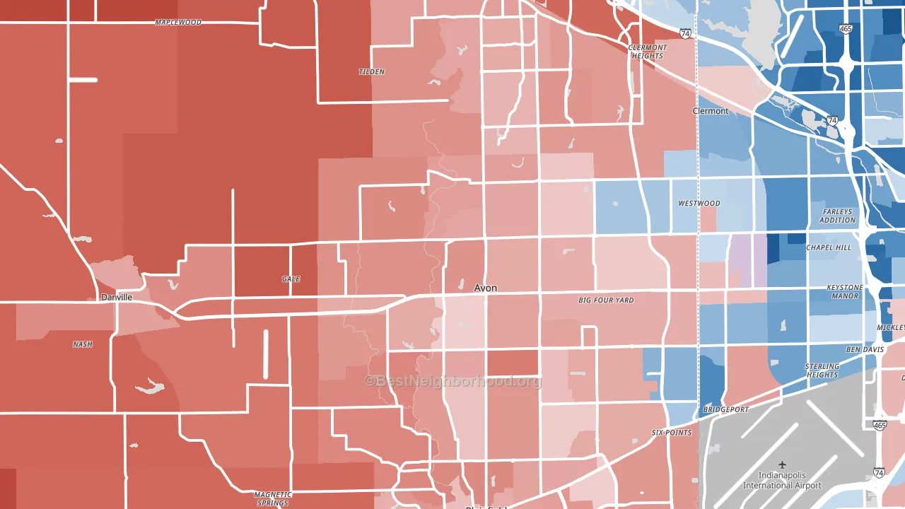 Hendricks County, IN block-group political-lean map