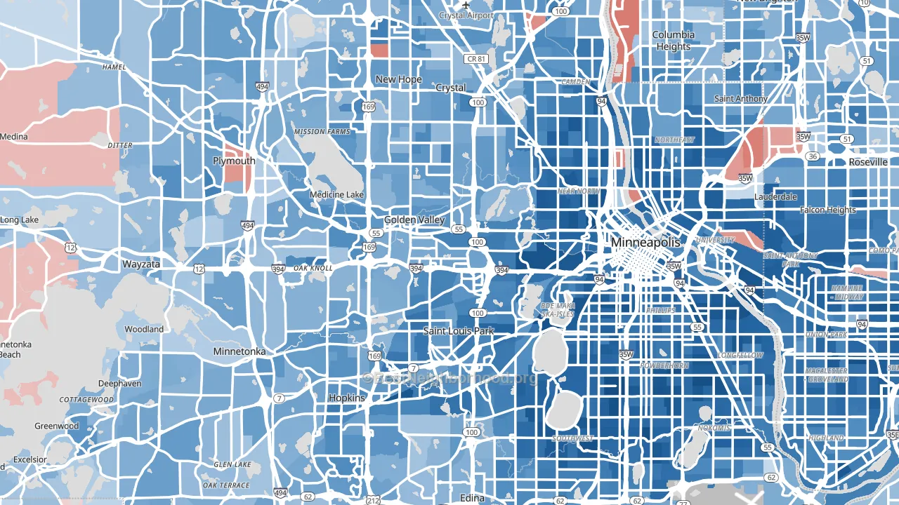 Hennepin County, MN block-group political-lean map