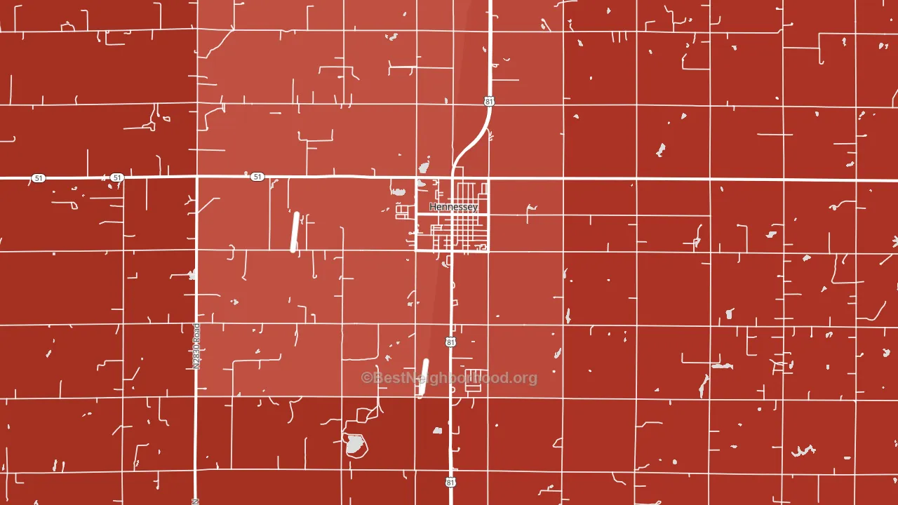 Hennessey, OK block-group political-lean map