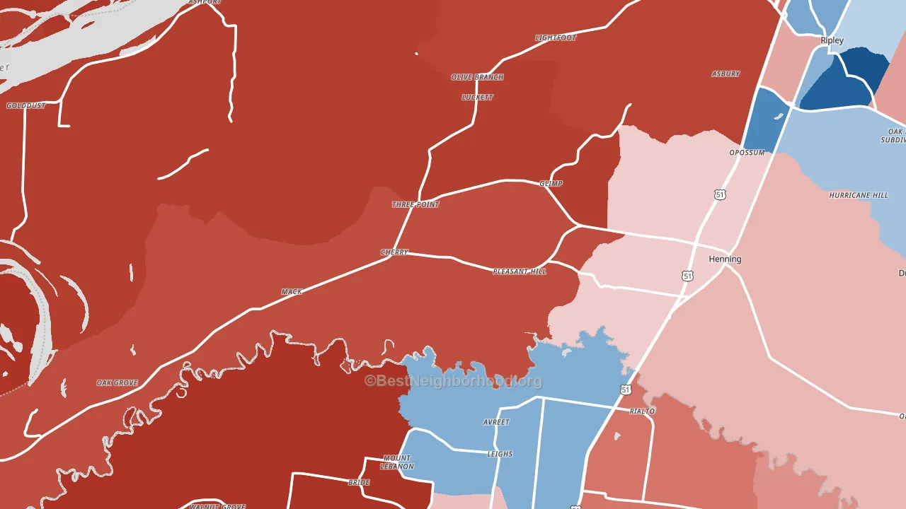 Henning, TN block-group political-lean map