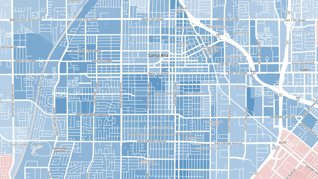 Henninger Park, Santa Ana, CA block-group political-lean map