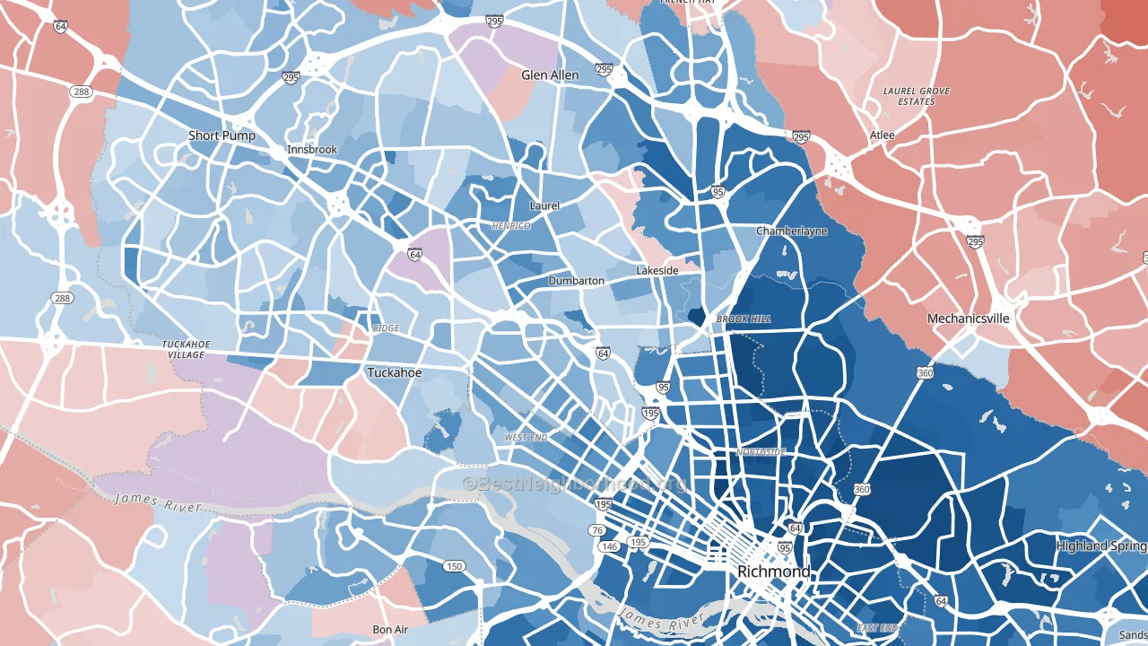 Henrico County, VA block-group political-lean map