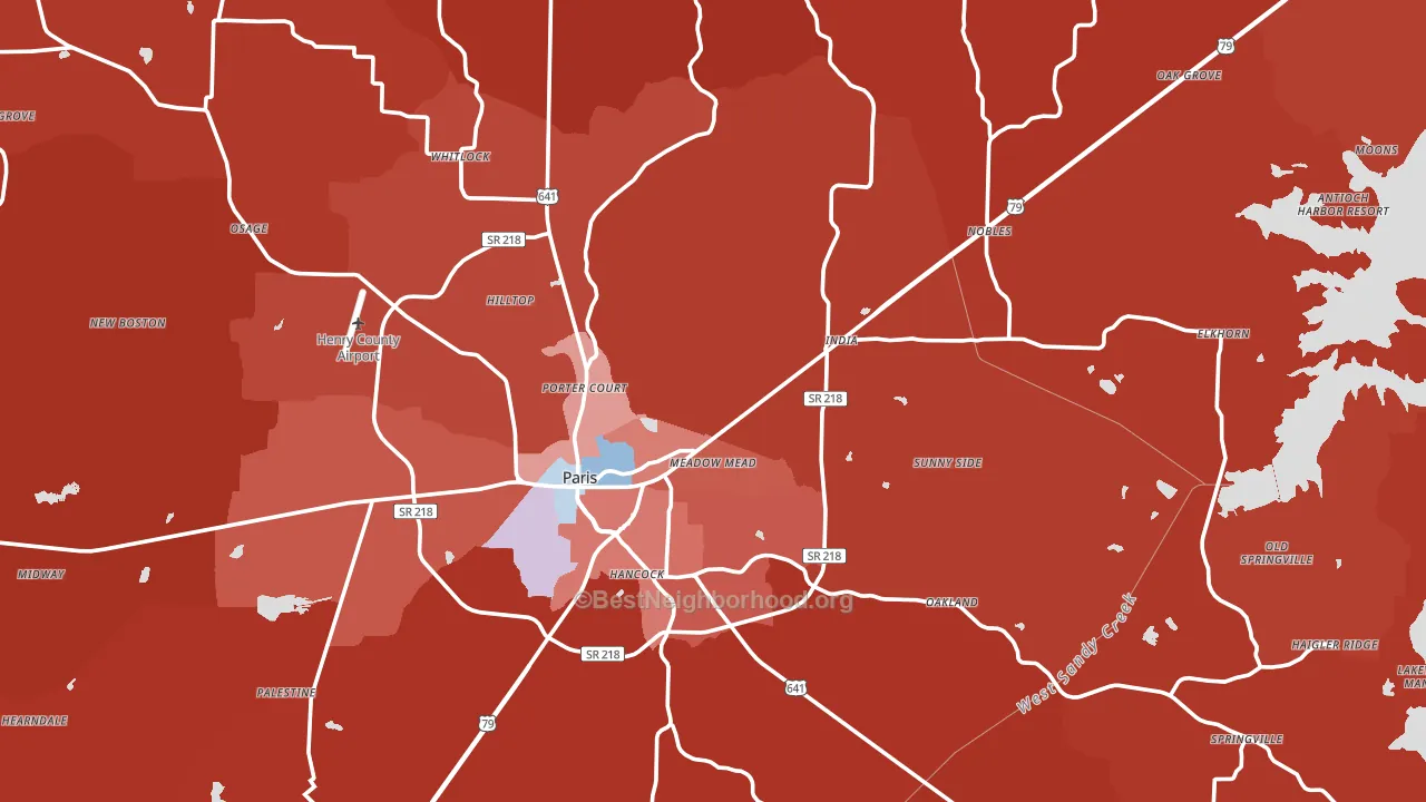 Henry County, TN block-group political-lean map