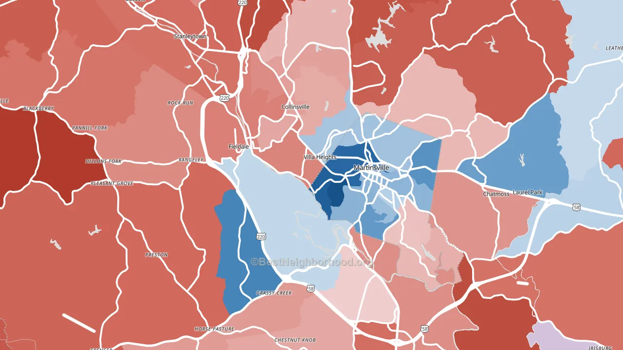 Henry County, VA block-group political-lean map