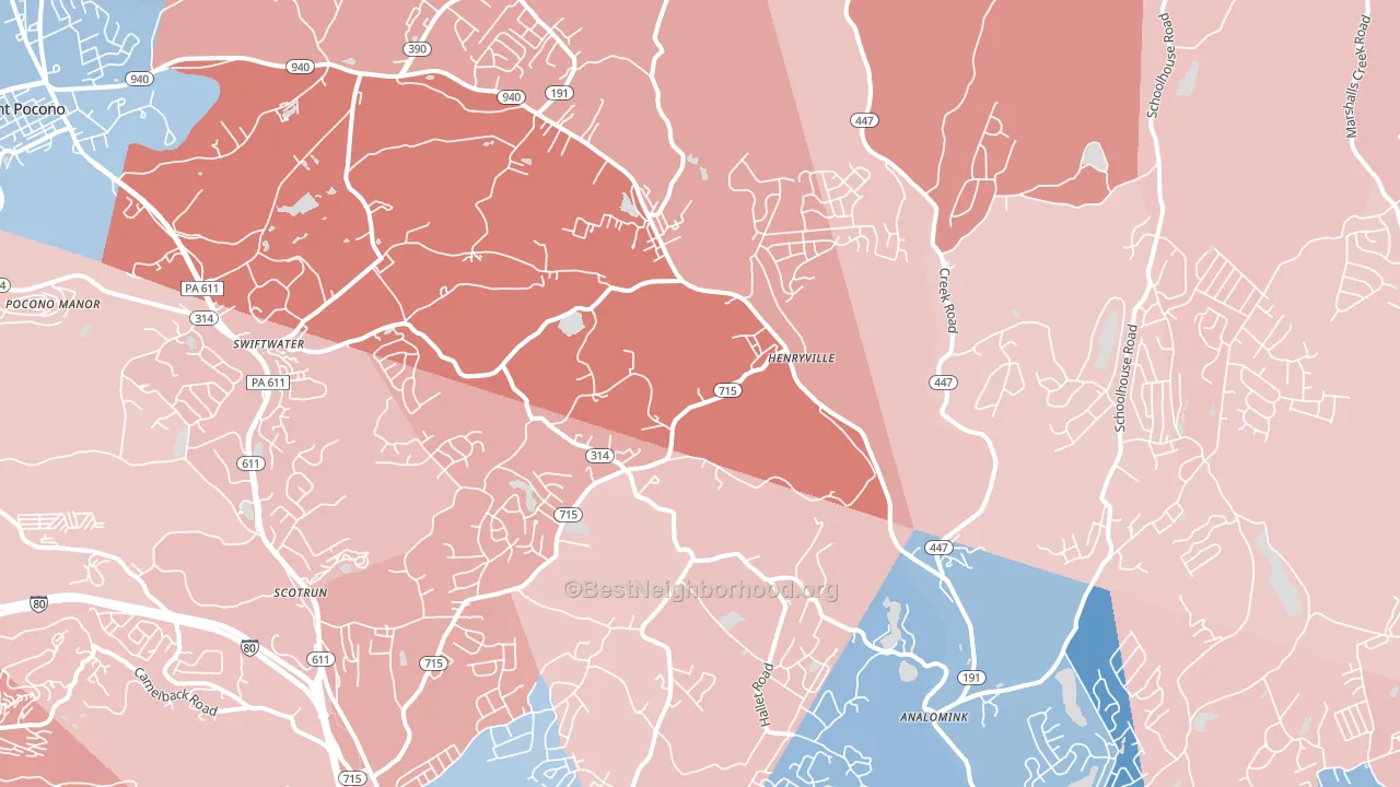 Henryville, PA block-group political-lean map