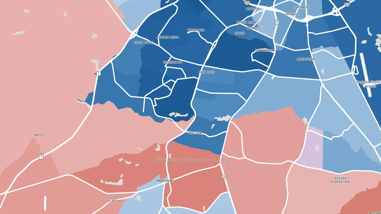 Hephzibah, GA block-group political-lean map
