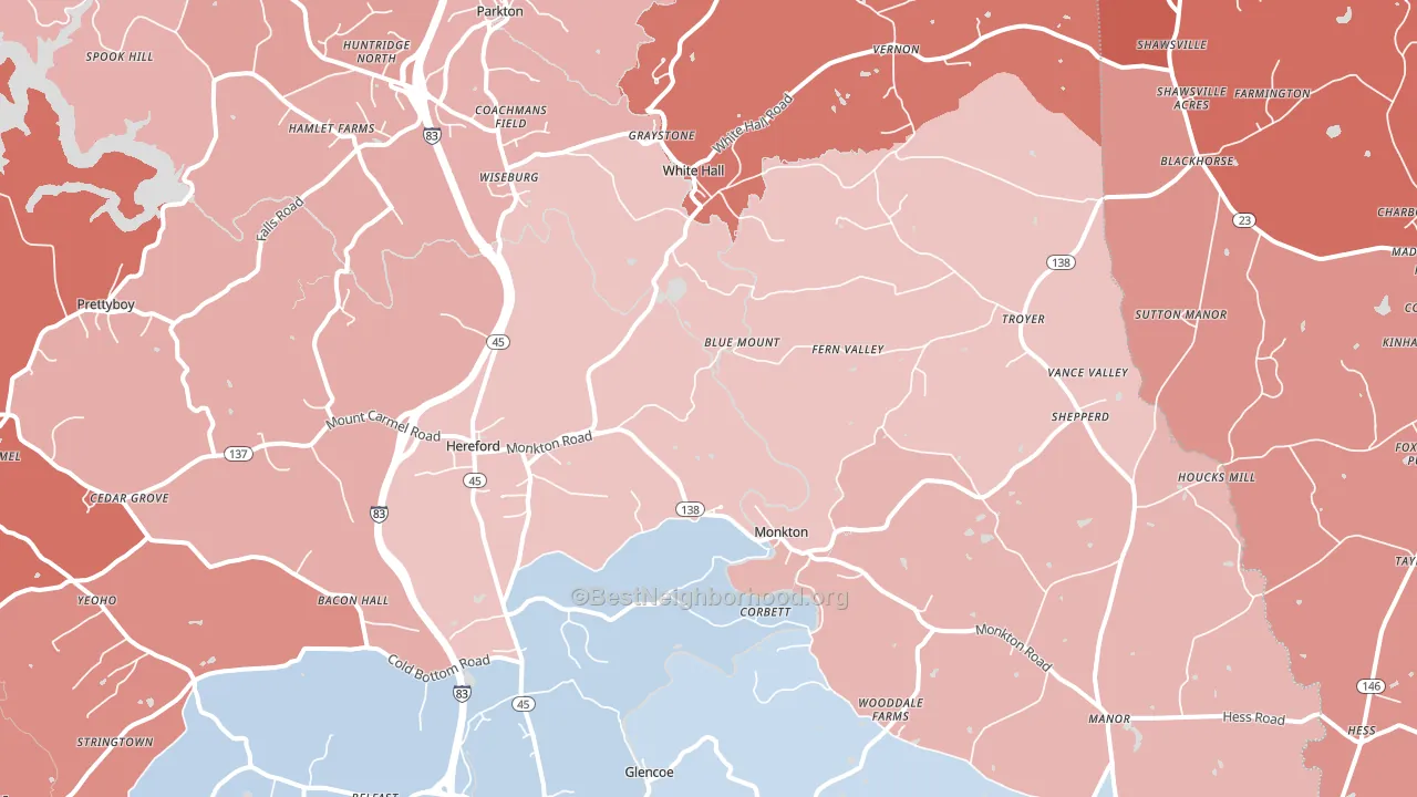 Hereford, MD block-group political-lean map