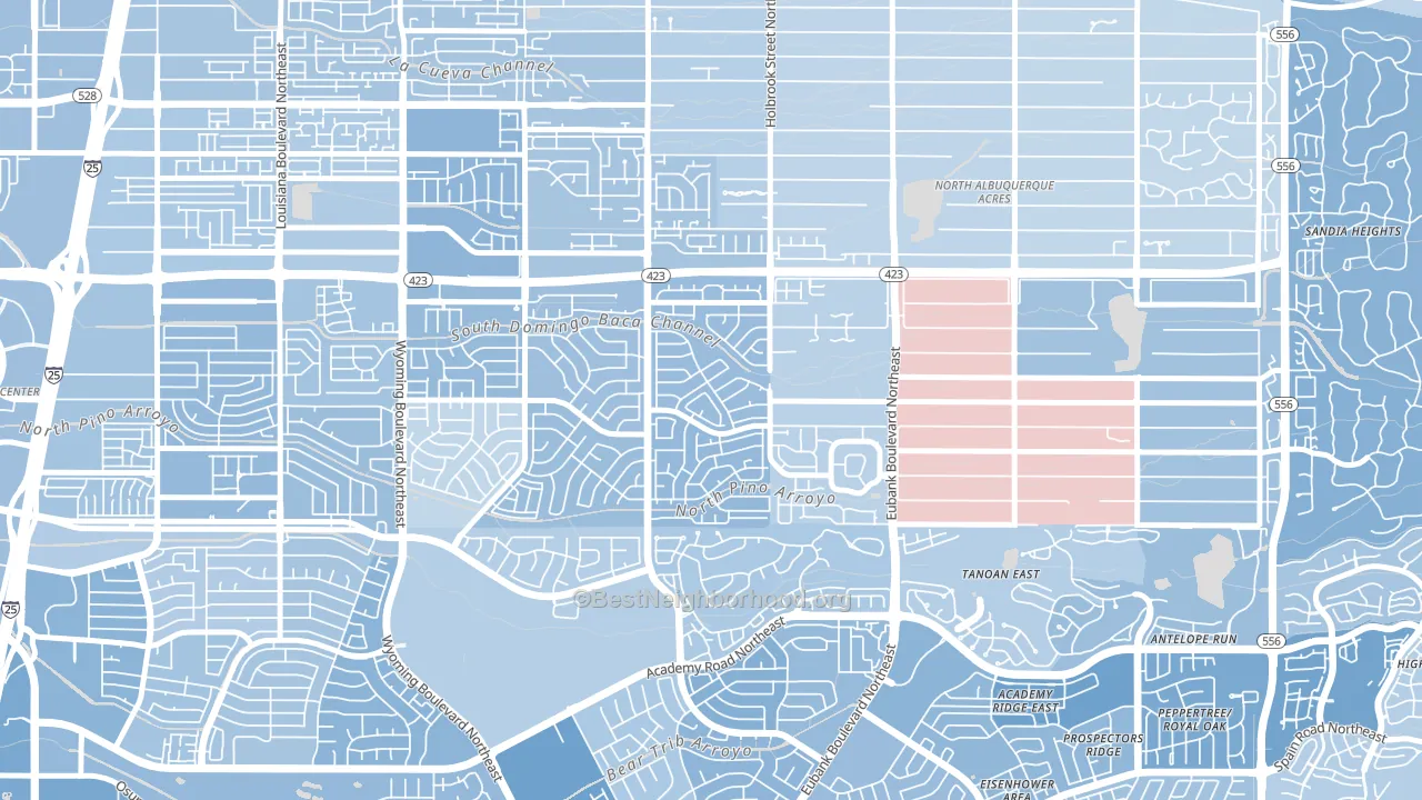 Heritage East, Albuquerque, NM block-group political-lean map