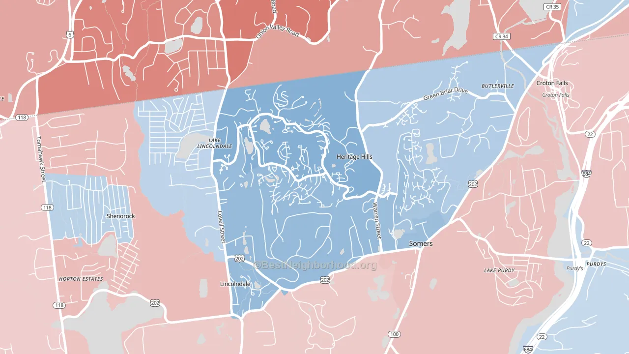 Heritage Hills, NY block-group political-lean map