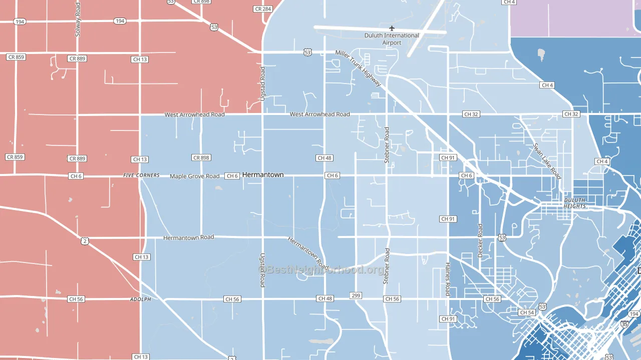 Hermantown, MN block-group political-lean map