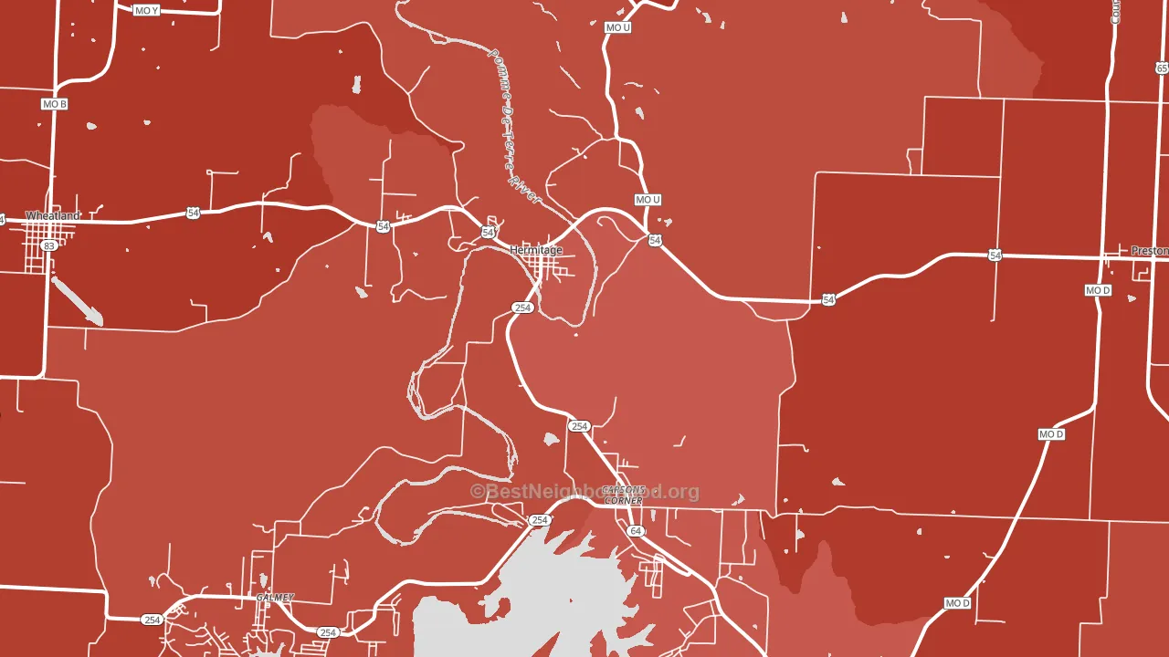 Hermitage, MO block-group political-lean map