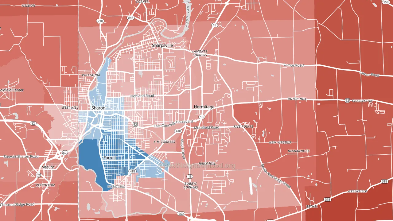 Hermitage, PA block-group political-lean map
