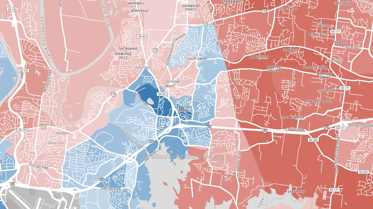 Hermitage, TN block-group political-lean map