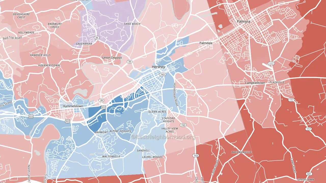 Hershey, PA block-group political-lean map