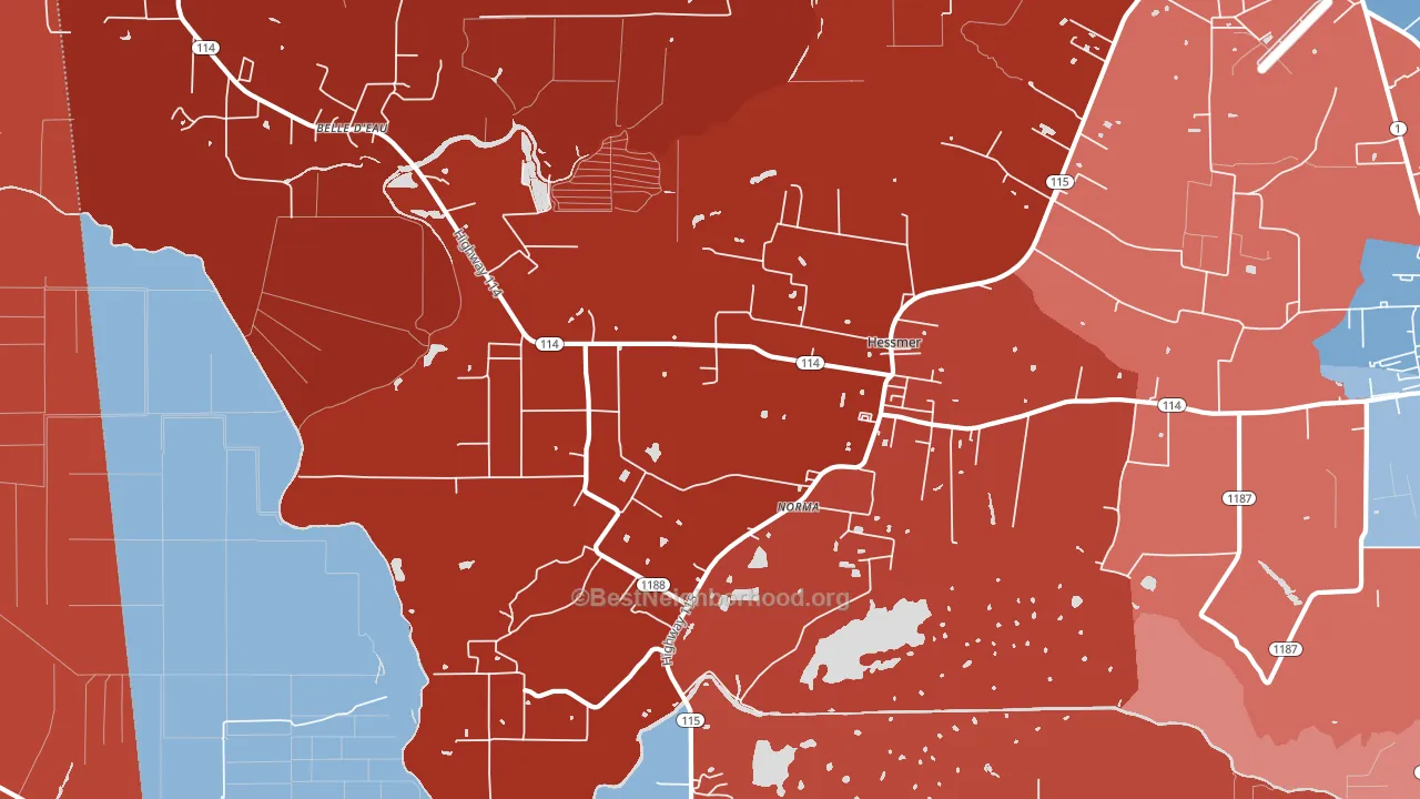 Hessmer, LA block-group political-lean map