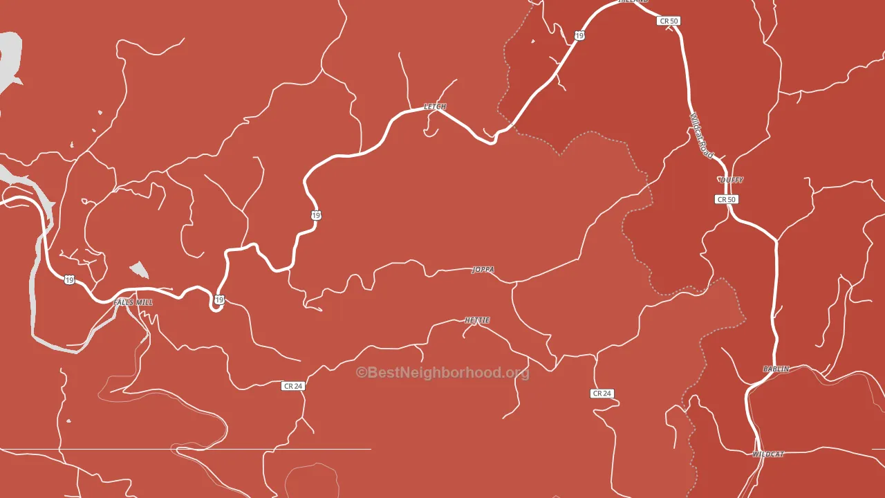 Hettie, WV block-group political-lean map