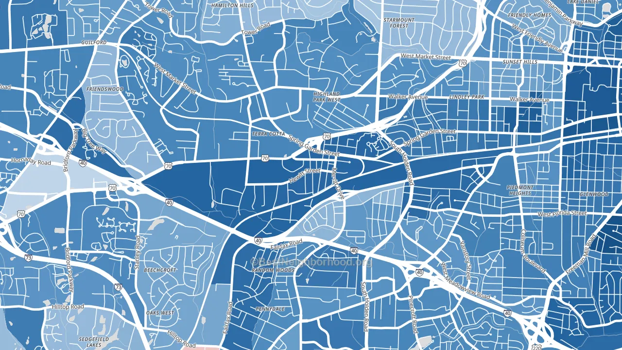Hewitt Area, Greensboro, NC block-group political-lean map
