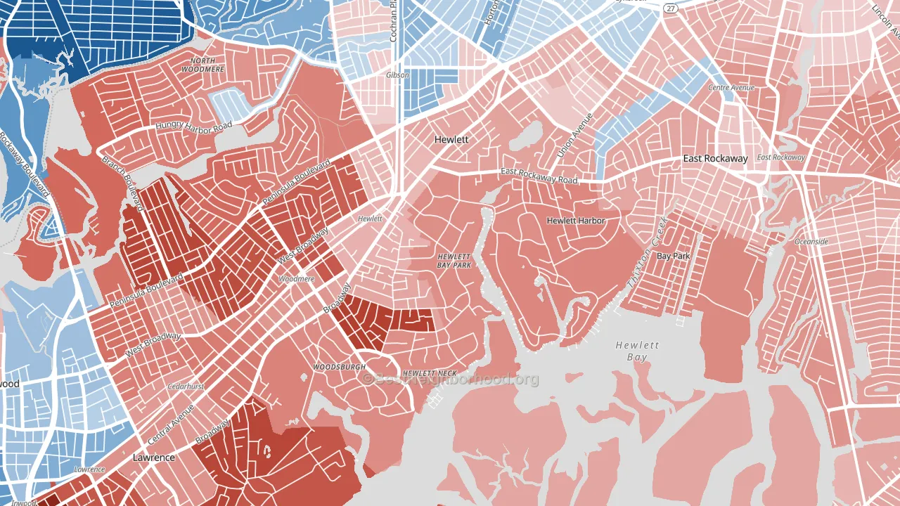 Hewlett Bay Park, NY block-group political-lean map