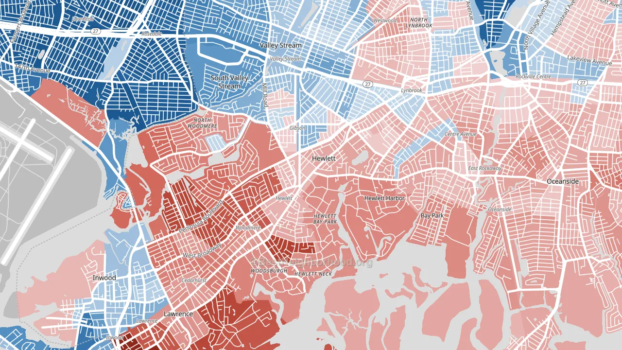 Hewlett, NY block-group political-lean map