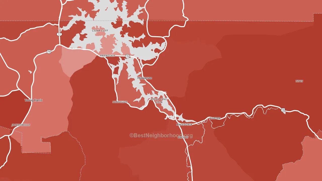 Hiawassee, GA block-group political-lean map