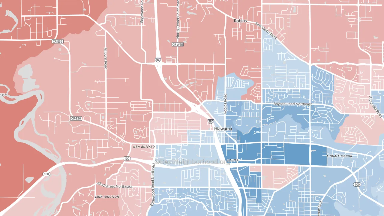 Hiawatha, IA block-group political-lean map