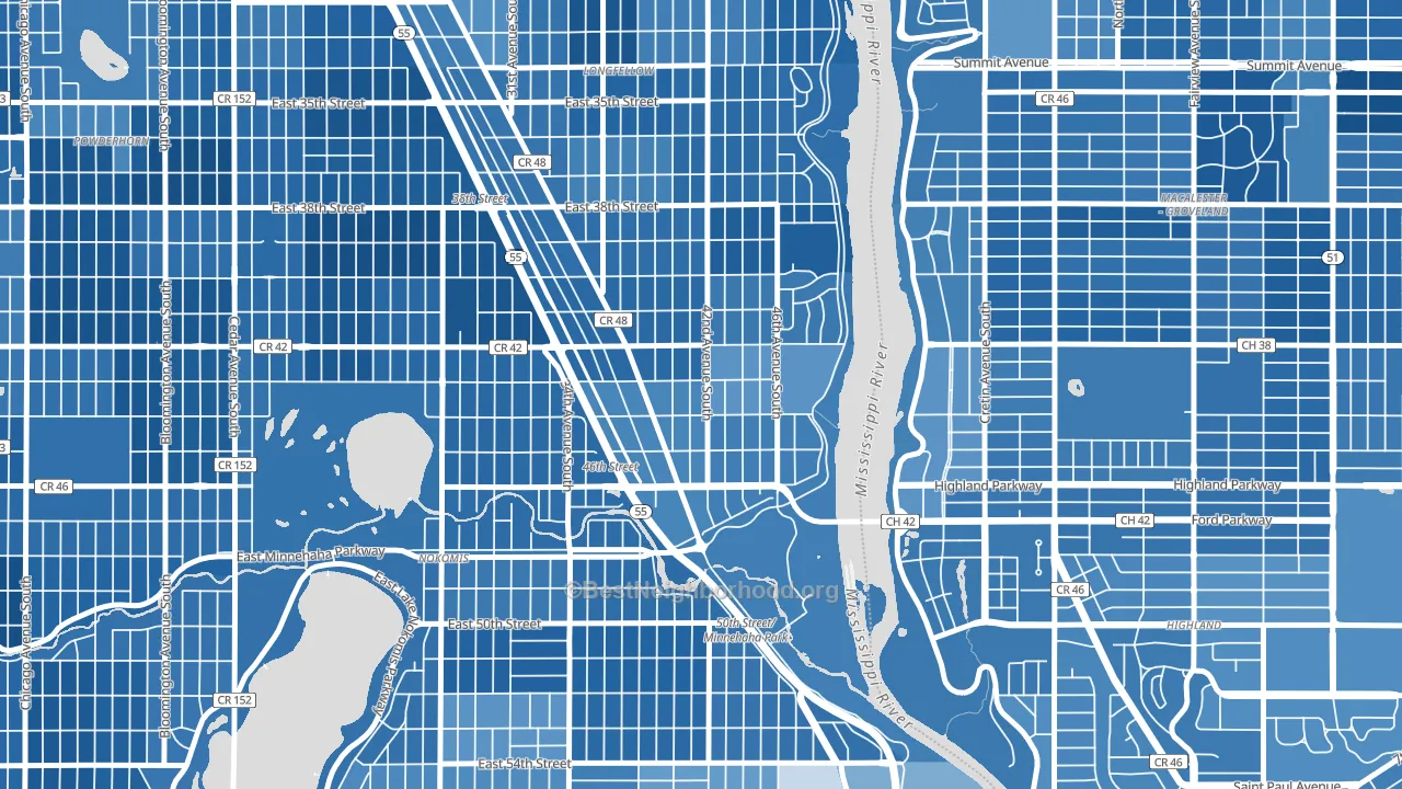 Hiawatha, Minneapolis, MN block-group political-lean map