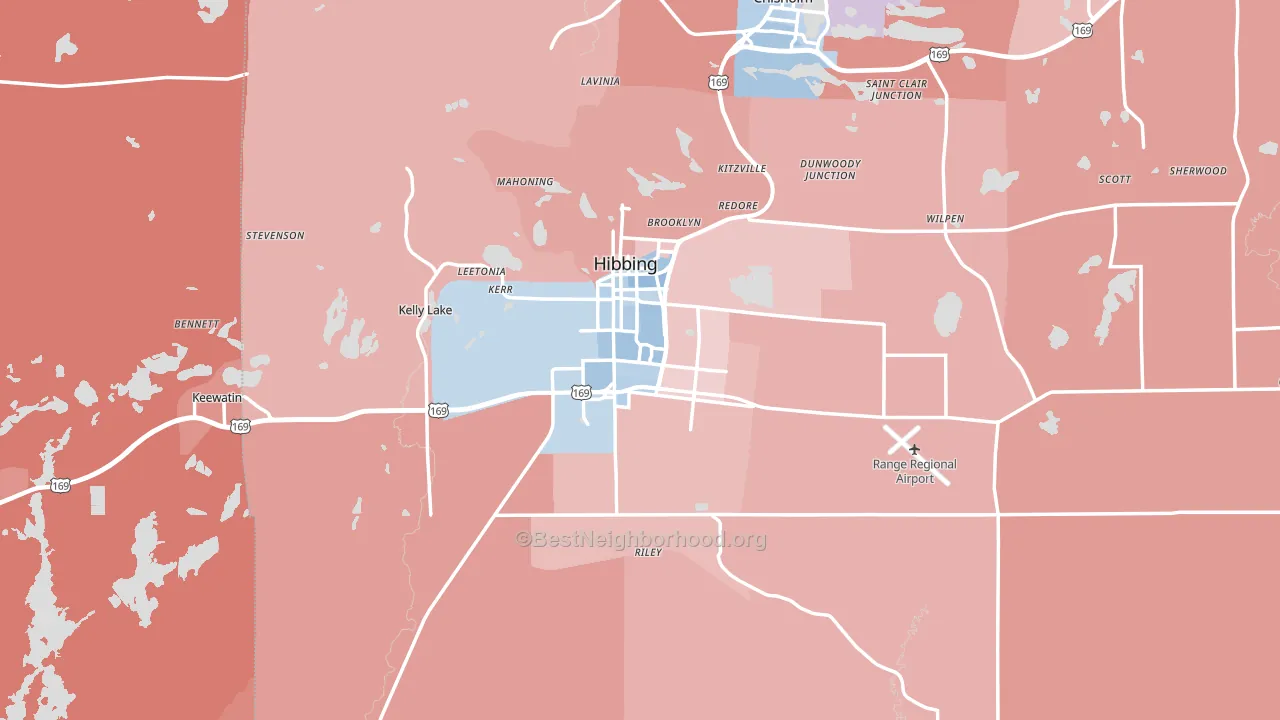 Hibbing, MN block-group political-lean map