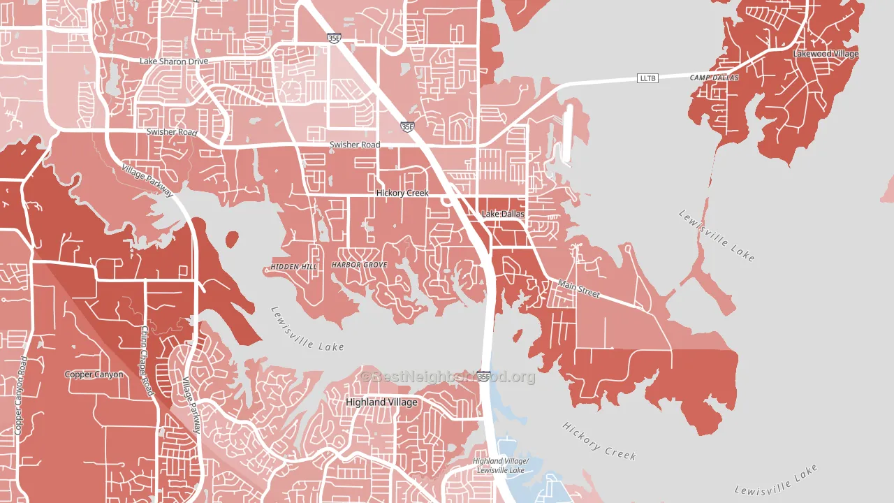 Hickory Creek, TX block-group political-lean map