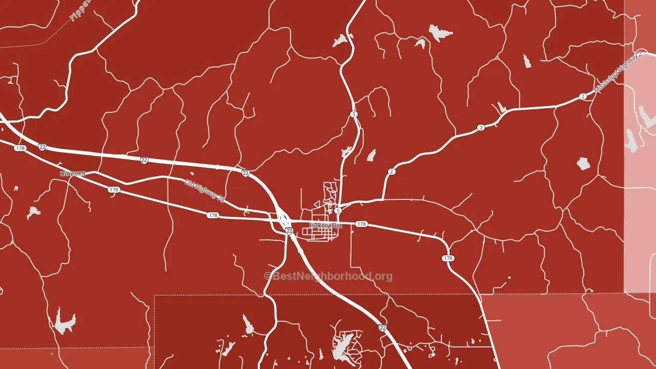 Hickory Flat, MS block-group political-lean map