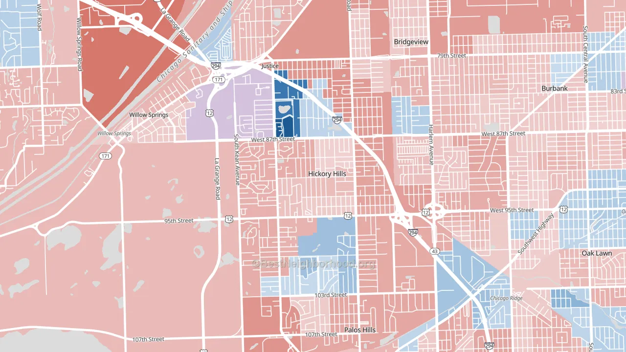 Hickory Hills, IL block-group political-lean map