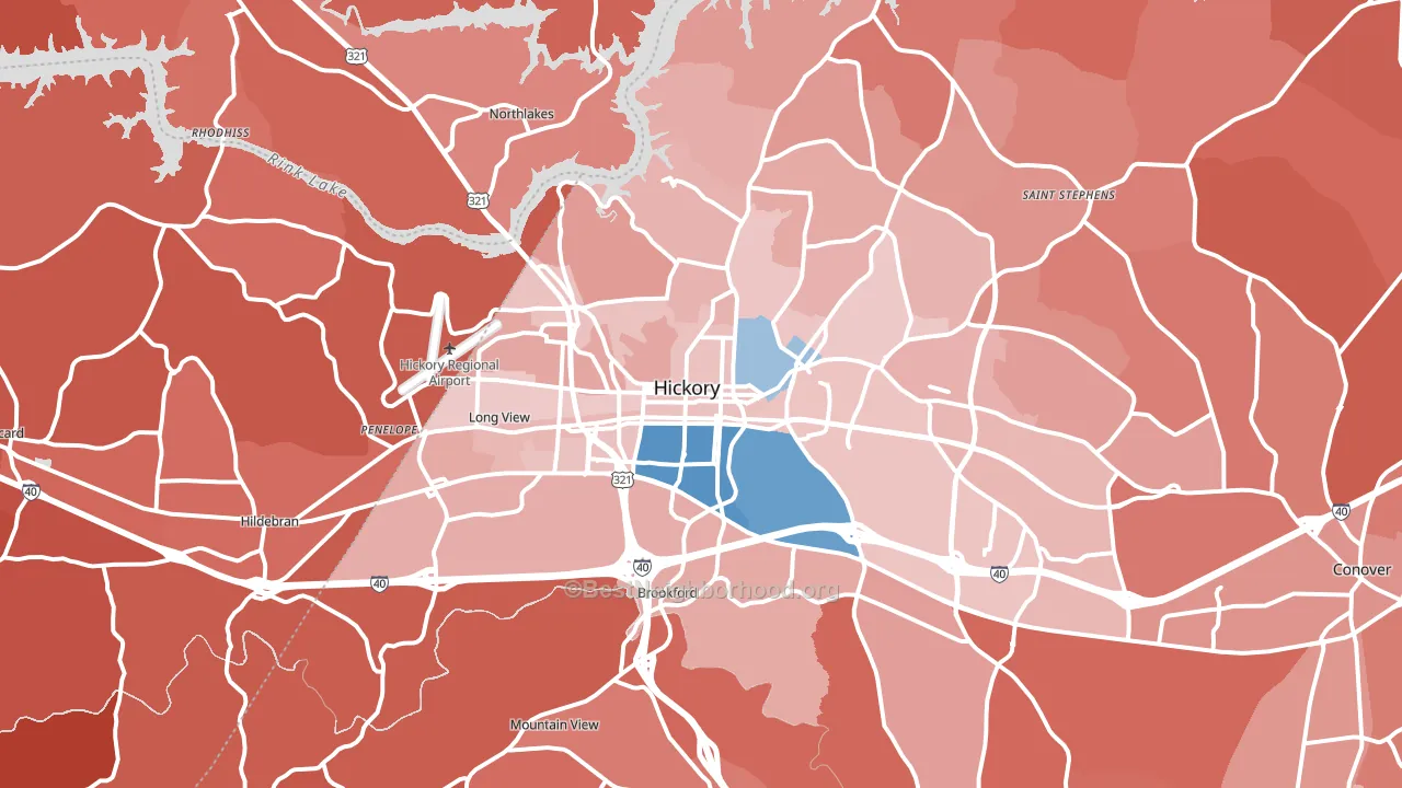 Hickory, NC block-group political-lean map