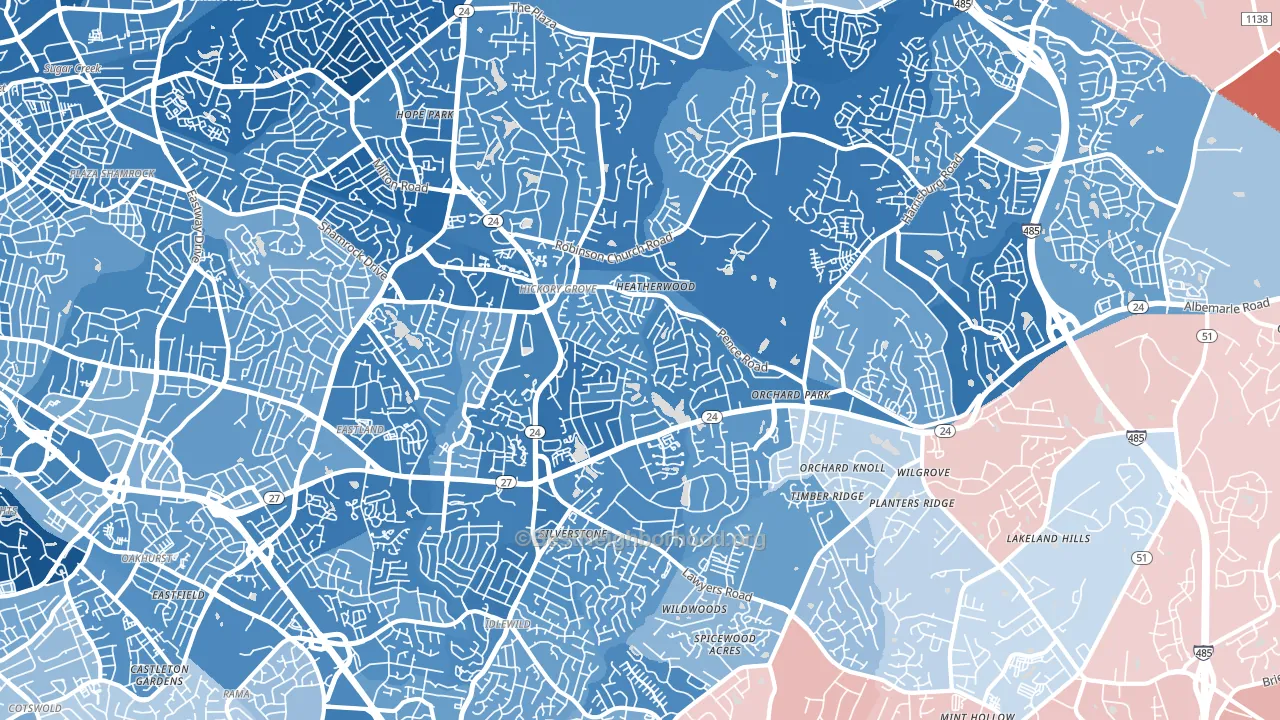 Hickory Ridge, Charlotte, NC block-group political-lean map