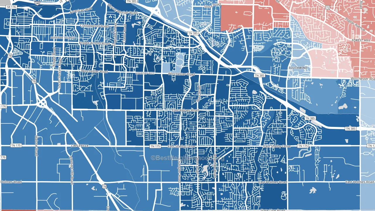 Hickory Ridge-South Riverdale, Memphis, TN block-group political-lean map