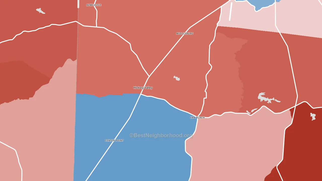 Hickory Valley, TN block-group political-lean map