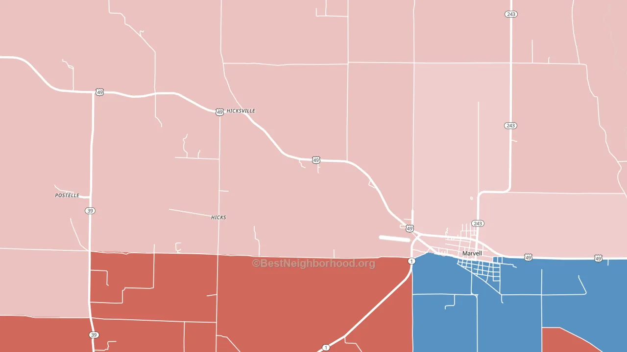 Hicks, AR block-group political-lean map