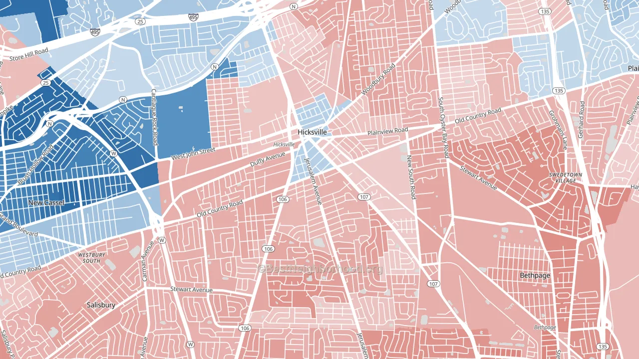 Hicksville, NY block-group political-lean map